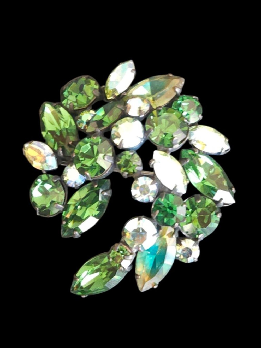 Vintage Regency Signed Green Rhinestone Brooch